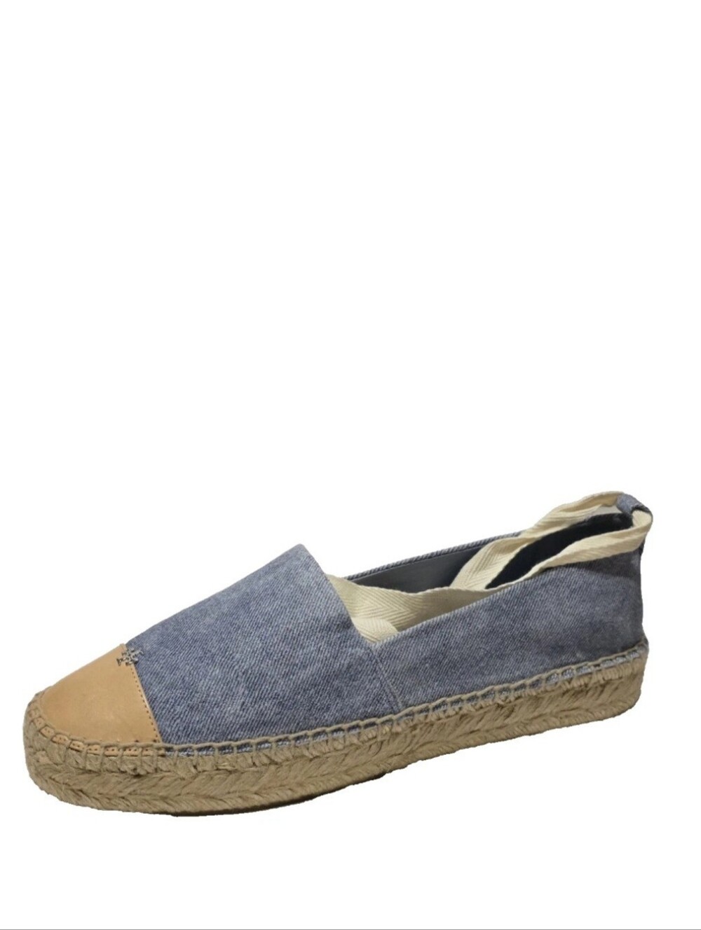 TORY BURCH BLUE CLOUD/NATURALE DENIM SUEDE/LEATHER CAP-TOE ESPADRILLE US 8.5